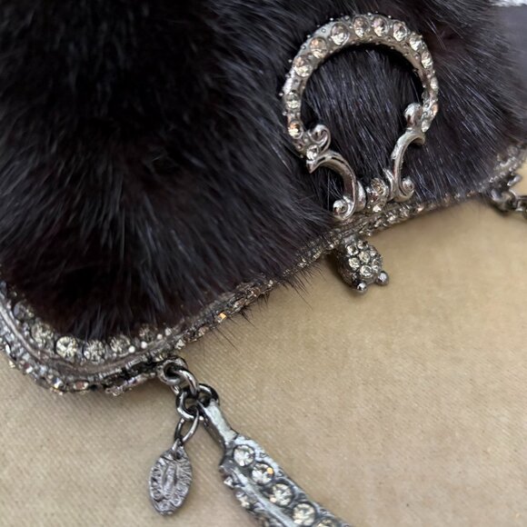 VTG Auth CLARA KASAVINA Genuine Mink Fur & Swarovski Crystal Minaudiere Bag - Picture 5 of 8